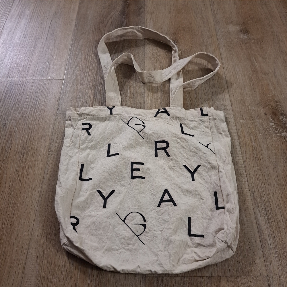 The Gallery Mini Canvas Tote Bag with Monogram Print Cream Black Letters